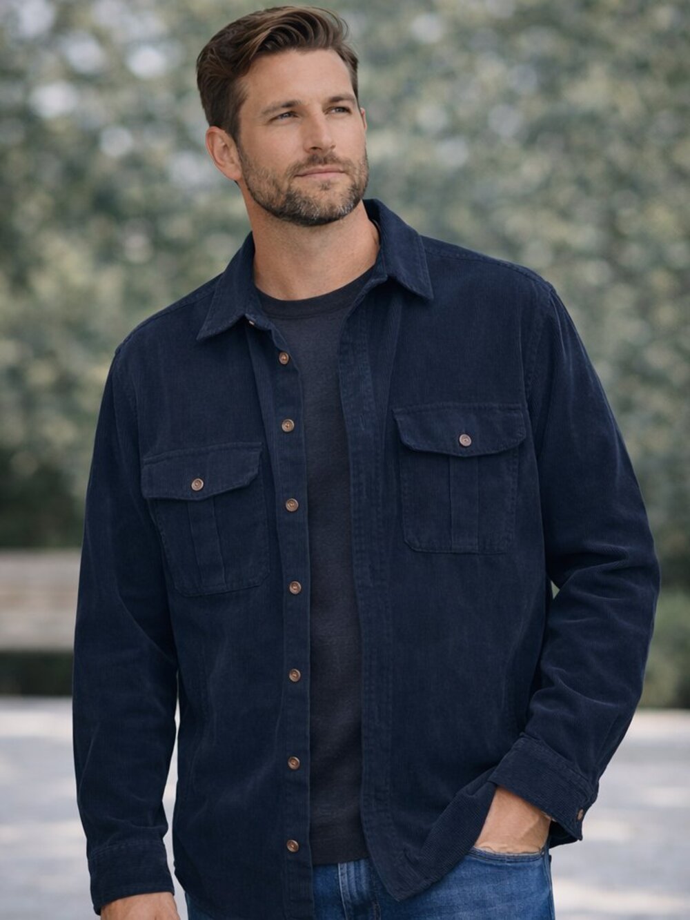 Line of Trade Navy Corduroy Overshirt Jacket Men’s XL Button Front Utility Shirt